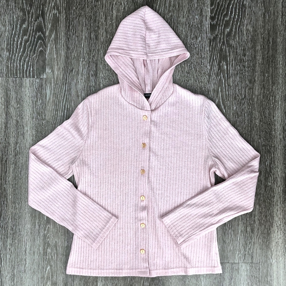 Pink Button Down Sweater/Cardigan with Hoodie